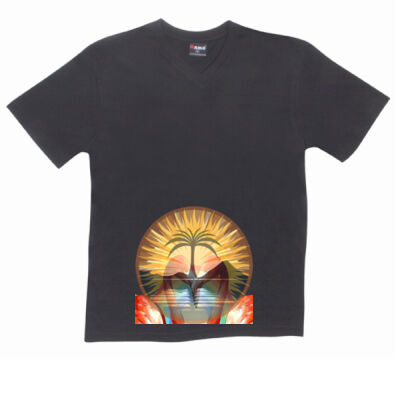 Tropical Flamingo Heart Sunset Merch - Mens V-Neck Tee Thumbnail