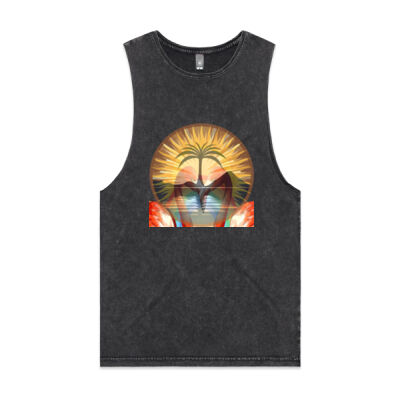 Tropical Flamingo Heart Sunset Merch - Stonewash Barnard Tank Thumbnail