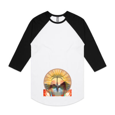 Tropical Flamingo Heart Sunset Merch - Raglan Tee Thumbnail