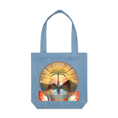 Tropical Flamingo Heart Sunset Merch - Denim Carrie Tote Thumbnail