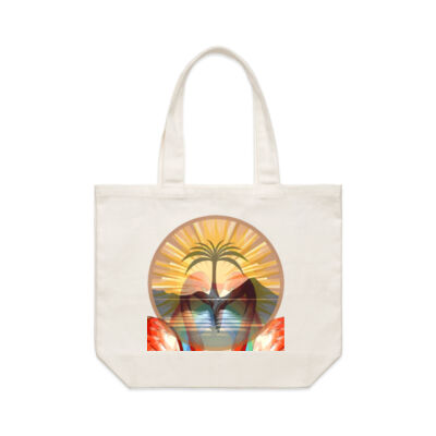 Tropical Flamingo Heart Sunset Merch - Shoulder Tote Thumbnail