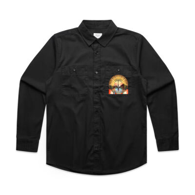 Tropical Flamingo Heart Sunset Merch - Mens Work Shirt Thumbnail