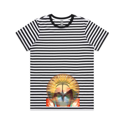 Tropical Flamingo Heart Sunset Merch - Maple Tee - Striped Thumbnail