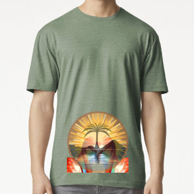 Tropical Flamingo Heart Sunset Merch - Softstyle Adult T-Shirt Thumbnail