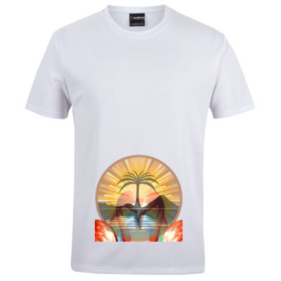 Tropical Flamingo Heart Sunset Merch - Adults Podium Poly Tee Thumbnail