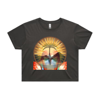 Tropical Flamingo Heart Sunset Merch - Faded Crop Thumbnail