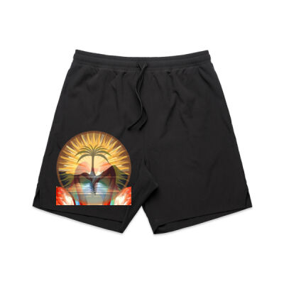 Tropical Flamingo Heart Sunset Merch - Mens Active Shorts 18" Thumbnail