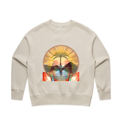 Tropical Flamingo Heart Sunset Merch - Womens Relax Crew Thumbnail