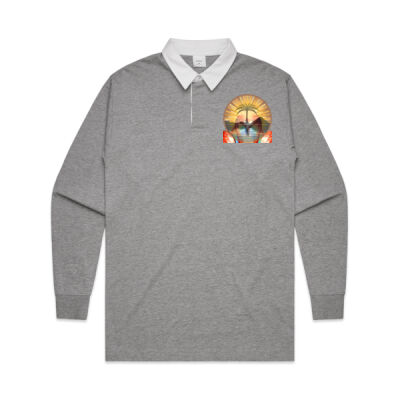Tropical Flamingo Heart Sunset Merch - Mens Rugby Jersey Thumbnail