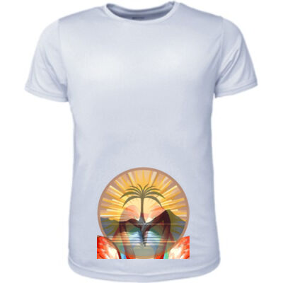 Tropical Flamingo Heart Sunset Merch - Mens Brushed Tee Shirt Thumbnail