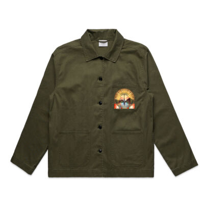 Tropical Flamingo Heart Sunset Merch - Ladies Chore Jacket Thumbnail