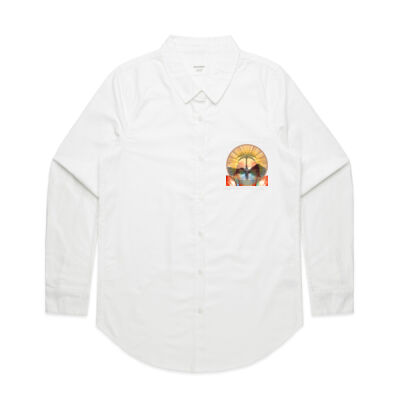 Tropical Flamingo Heart Sunset Merch - Womens Oxford Shirt Thumbnail