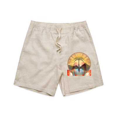 Tropical Flamingo Heart Sunset Merch - Mens Linen Shorts Thumbnail