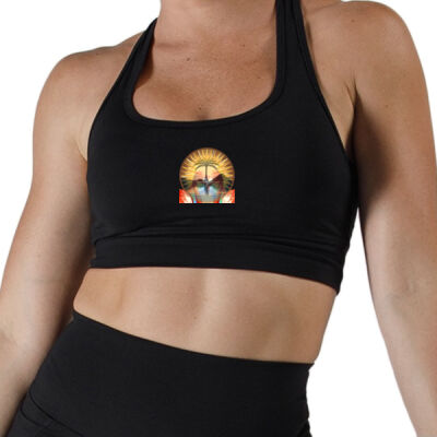 Tropical Flamingo Heart Sunset Merch - Racer Crop - Onyx Thumbnail