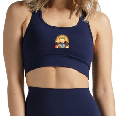 Tropical Flamingo Heart Sunset Merch - Racer Crop - Marine Thumbnail