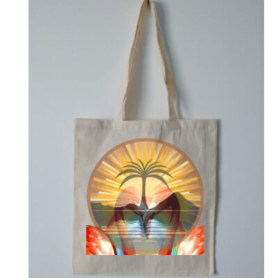 Tropical Flamingo Heart Sunset Merch - Budget Calico Tote Bag Thumbnail