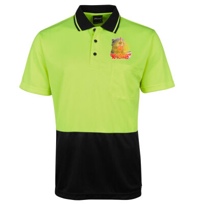 Funny cat illustration with coffee and sunburst - Mens Special Tee - Hi Vis Jacquard Non Cuff Polo Thumbnail