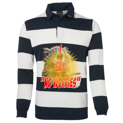 Funny cat illustration with coffee and sunburst - Mens Special Tee - Striped Rugby Thumbnail
