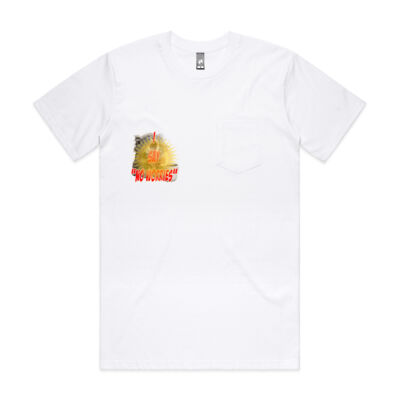 Funny cat illustration with coffee and sunburst - Mens Special Tee - Mens Classic Pocket Tee Thumbnail