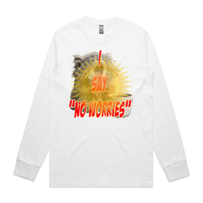 Funny cat illustration with coffee and sunburst - Mens Special Tee - Mens Classic Pocket L/S Tee Thumbnail