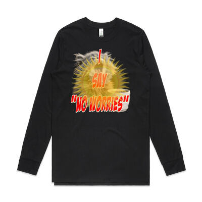 Funny cat illustration with coffee and sunburst - Mens Special Tee - Mens Base Organic L/S Tee Thumbnail
