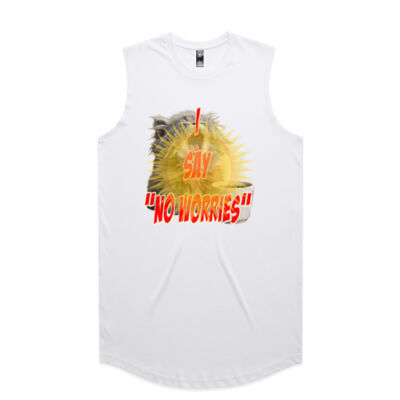Funny cat illustration with coffee and sunburst - Mens Special Tee - Mens Staple Curve Tank Thumbnail