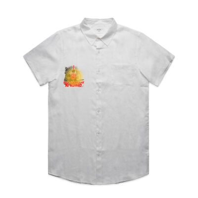 Funny cat illustration with coffee and sunburst - Mens Special Tee - Mens Linen S/S Shirt Thumbnail