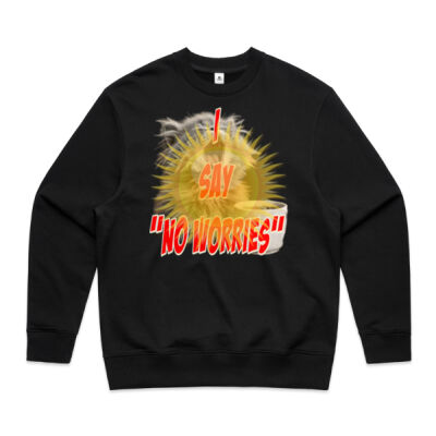 Funny cat illustration with coffee and sunburst - Mens Special Tee - Mens Heavy Crew Thumbnail