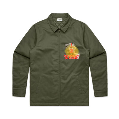 Funny cat illustration with coffee and sunburst - Mens Special Tee - Mens Service Jacket Thumbnail