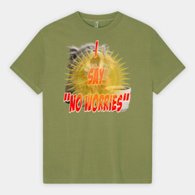 Funny cat illustration with coffee and sunburst - Mens Special Tee - Heavyweight Cotton Unisex Garment Dyed T-Shirt Thumbnail
