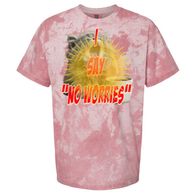 Funny cat illustration with coffee and sunburst - Mens Special Tee - Heavyweight Color Blast Adult Short Sleeve T-Shirt Thumbnail