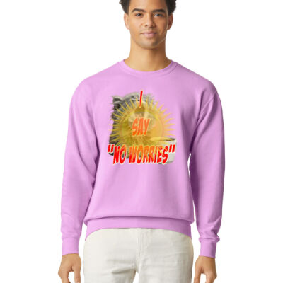 Funny cat illustration with coffee and sunburst - Mens Special Tee - Lightweight Crewneck Sweatshirt Thumbnail