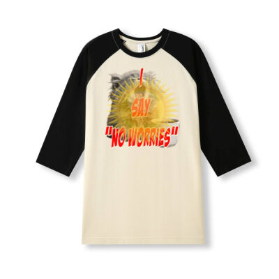 Funny cat illustration with coffee and sunburst - Mens Special Tee - Men's / Unisex 3/4 Sleeve Raglan T-shirt Thumbnail