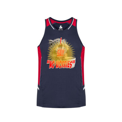 Funny cat illustration with coffee and sunburst - Mens Special Tee - Mens Renegade Singlet Thumbnail