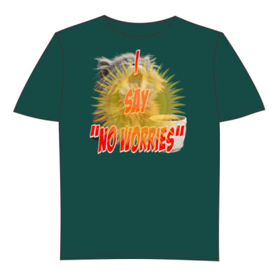 Funny cat illustration with coffee and sunburst - Mens Special Tee - Unisex Adults Plain Cotton Tee Shirt Thumbnail