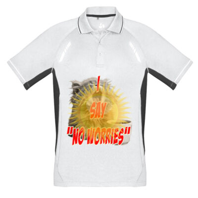 Funny cat illustration with coffee and sunburst - Mens Special Tee -  Mens Renegade Short Sleeve Polo Thumbnail