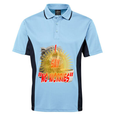 Funny cat illustration with coffee and sunburst - Mens Special Tee - Podium Contrast Polo Thumbnail