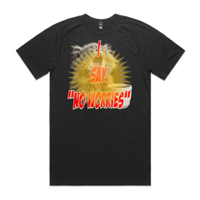 Funny cat illustration with coffee and sunburst - Mens Special Tee - Staple Active Blend Tee Thumbnail