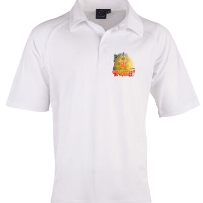 Funny cat illustration with coffee and sunburst - Mens Special Tee - Cricket Polo Short Sleeve Men's Thumbnail
