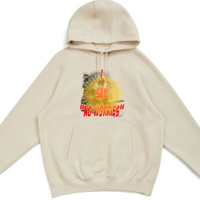 Funny cat illustration with coffee and sunburst - Mens Special Tee - Mens' Cotton Care Kangaroo Hoodie Thumbnail