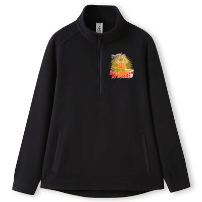 Funny cat illustration with coffee and sunburst - Mens Special Tee - 320gsm Men's / Unisex Polar Fleece Half Zip Top Thumbnail