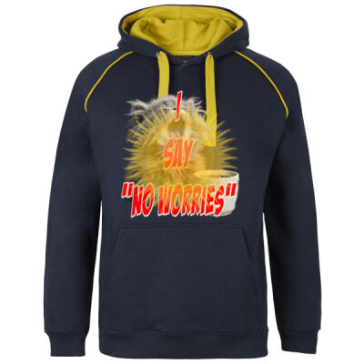 Funny cat illustration with coffee and sunburst - Mens Special Tee - Contrast Fleecy Hoodie Thumbnail
