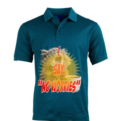 Funny cat illustration with coffee and sunburst - Mens Special Tee - Victory Polo Men's Thumbnail