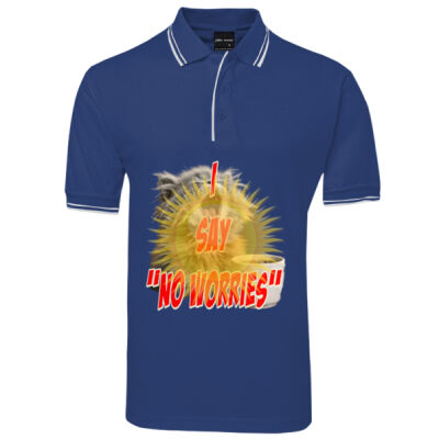 Funny cat illustration with coffee and sunburst - Mens Special Tee - Contrast Polo Thumbnail