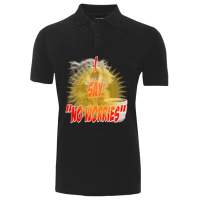 Funny cat illustration with coffee and sunburst - Mens Special Tee - Fitted Polo Thumbnail