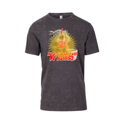 Funny cat illustration with coffee and sunburst - Mens Special Tee - Men's / Unisex Stone Wash T-shirt Thumbnail