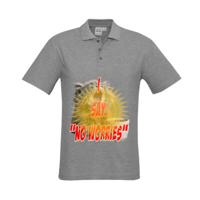 Funny cat illustration with coffee and sunburst - Mens Special Tee - Mens Crew Short Sleeve Polo Thumbnail