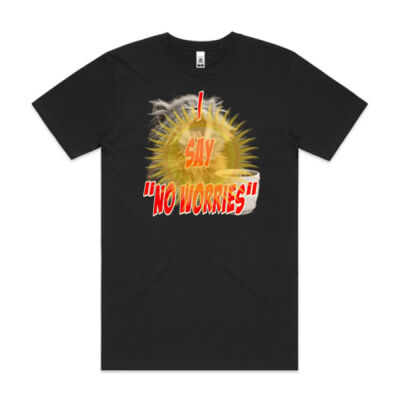 Funny cat illustration with coffee and sunburst - Mens Special Tee - Block Tubular Tee Thumbnail