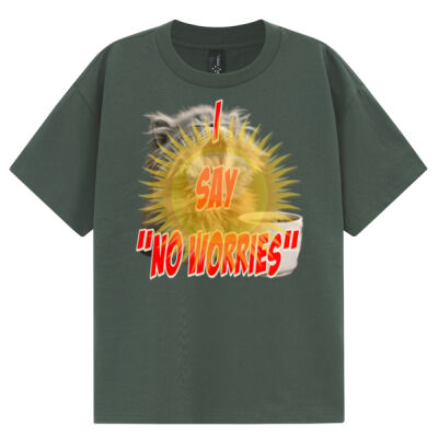 Funny cat illustration with coffee and sunburst - Mens Special Tee - Unisex Heavy Cotton Oversized Tee Thumbnail