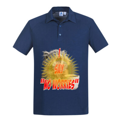 Funny cat illustration with coffee and sunburst - Mens Special Tee - Mens Byron Short Sleeve Polo Thumbnail